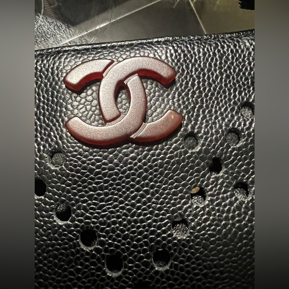 Authentic Vintage Chanel Black perforated Caviar tote Chain bag - Picture 10 of 14